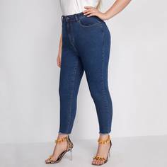 на пуговицах Одноцветный Джинсы размер плюс Shein