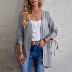 Однотонное пальто на кулиске Shein