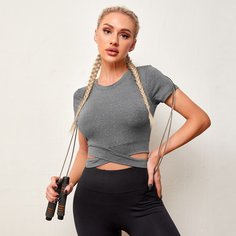 крест на крест Одноцветный Спортивные футболки Shein