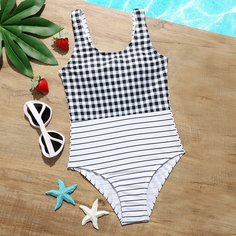 Слитный купальник с полосками в клетку для девочек Shein