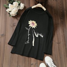 Со цветочками Повседневный Футболка размера плюс Shein