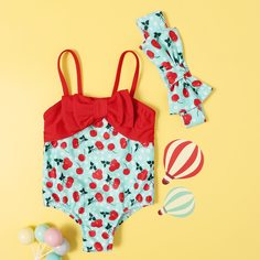 Слитный купальник и повязка на голову с бантом для девочек Shein