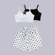 3шт майка и шорты в горошек для девочек Shein