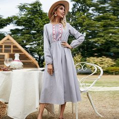 с вышивкой Цветочный принт Бохо Платье Shein