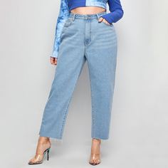 на пуговицах Одноцветный Джинсы размер плюс Shein