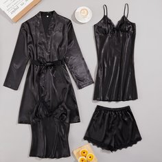 с поясом Одноцветный Минимализм Комплект пижамы Shein