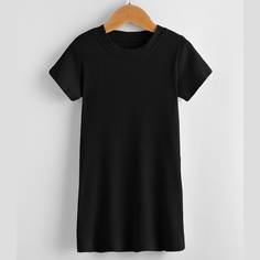 Однотонное платье-футболка с круглым воротником для девочек Shein