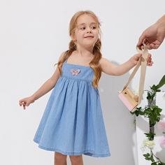 с аппликацией Животный милый Джинсовые платья для девочек Shein