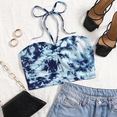 Кроп топ с принтом тай-дай и складкой Shein