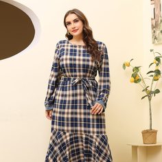 С оборками Клетчатый Повседневный Платья размер плюс Shein