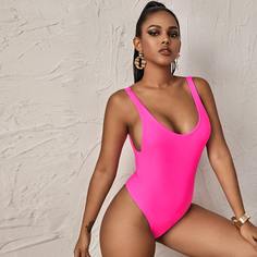 Неоновый розовый слитный купальник Shein