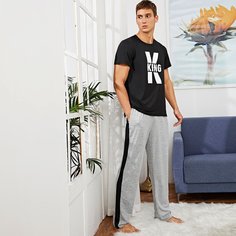 Мужские спортивные брюки и футболка с текстовым принтом Shein