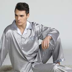 Мужская атласная пижама с принтом и воротником-лацканом Shein