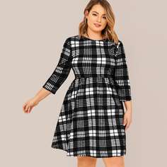 Платье размера плюс в клетку с круглым воротником Shein