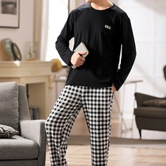 Аппликация Клетка Повседневный Мужская домашняя одежда Shein