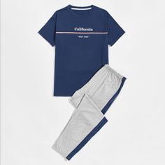 Боковая полоса Текст Повседневный Мужская домашняя одежда Shein