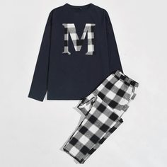 Мужская пижама в клетку с текстовым принтом Shein