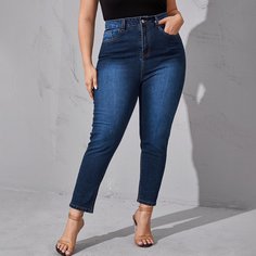 на пуговицах Одноцветный Повседневный Джинсы размер плюс Shein