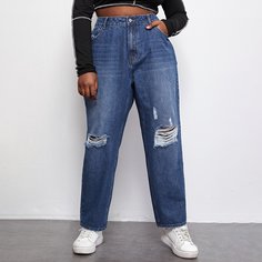 на пуговицах Одноцветный Джинсы размер плюс Shein