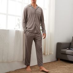 с карманами Одноцветный Повседневный Мужская домашняя одежда Shein