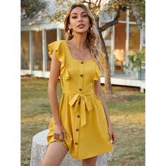 Платье с узлом и квадратным воротником Shein
