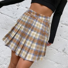 плиссированное Клетчатый Институтский Юбки Shein