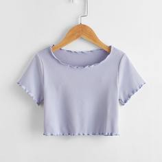 Однотонная футболка с оригинальной отделкой для девочек Shein