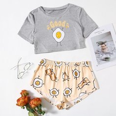Мультяшный принт милый Пижама Shein