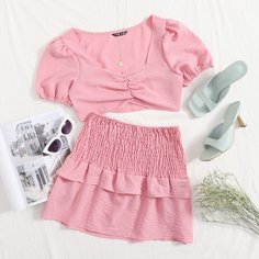 Кроп топ и юбка со сборкой Shein