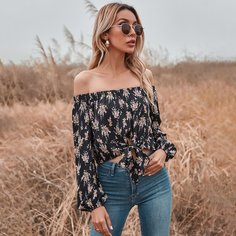 узел цветочный Бохо Блузы Shein