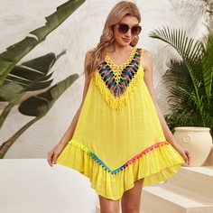 Накидка с открытой спиной и помпоном без бикини Shein