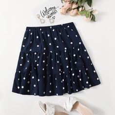 со сборками В горошек Бохо Юбки Shein