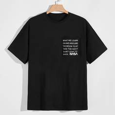 Мужская футболка с нашивкой на карманах и лозунгом Shein
