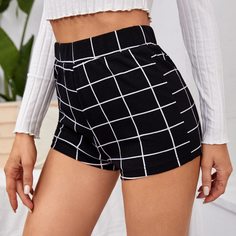 Шорты в клетку с высокой талией Shein