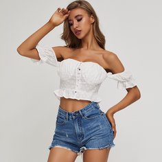 Топ с открытыми плечами и пуговицами Shein