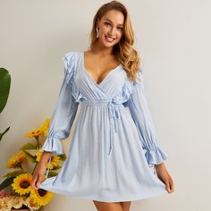 платье с поясом и оборкой Shein