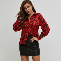 атласная рубашка в полоску зебры Shein