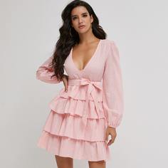 платье с поясом и глубоким воротником Shein