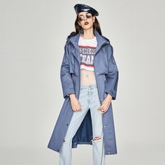 пальто тренч на кулиске с капюшоном и пуговицами Shein
