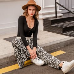 Широкие брюки с леопардовым принтом на кулиске Shein