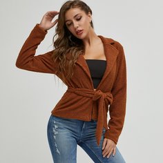 с поясом Одноцветный Повседневный Пальто Shein