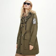 Пальто с капюшоном и карманом на кулиске Shein