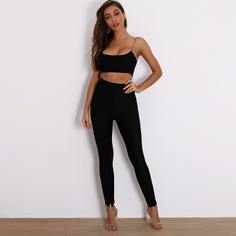 однотонные блестящие майка и леггинсы Shein