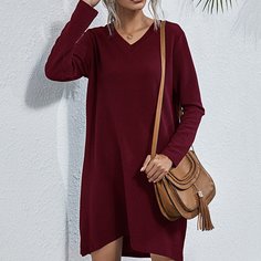 Однотонное платье с v-образным воротником Shein