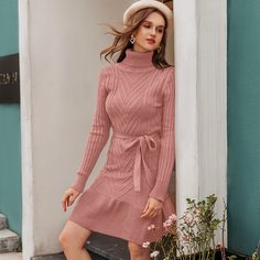 Низ-оборка Одноцветный Элегантный Платья-свитеры Shein