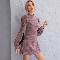 Твидовое платье с разрезом на рукавах Shein