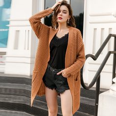 Одноцветный Повседневный Кардиганы Shein