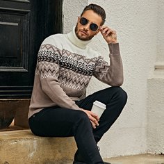 Мужской свитер с шевронами и этническим узором Shein