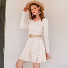 Одноцветный Повседневный Платья-свитеры Shein