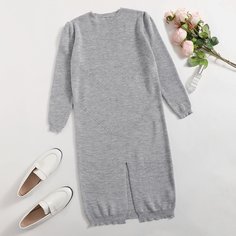 Разрез Одноцветный Повседневный Платья-свитеры Shein